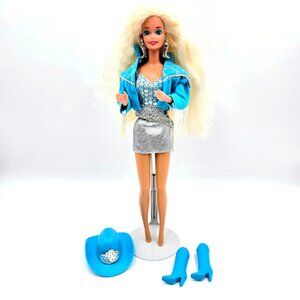 Vintage 1993 Western Stampin’ Barbie Doll Original Outfit Blue 10293 Mattel Read